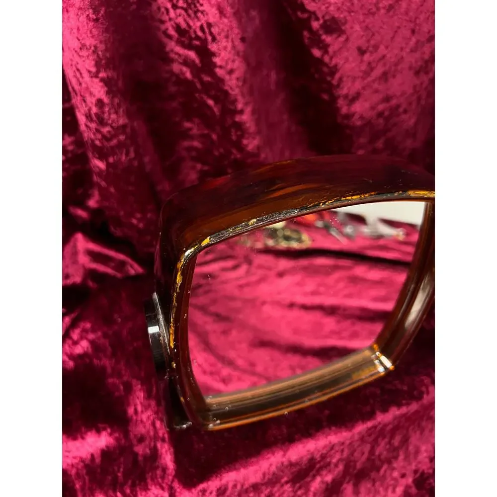 Vintage Tortoiseshell  Lucite Vanity Mirror - Swivel Tabletop Makeup Mirror